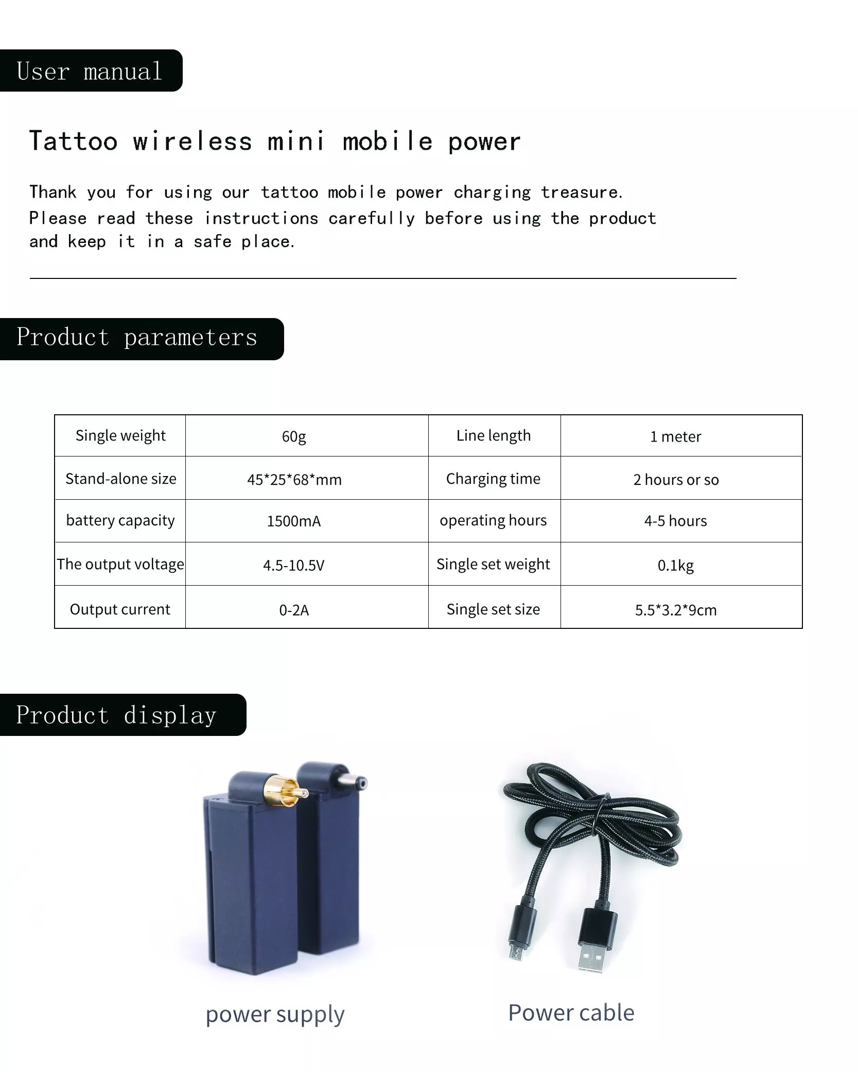 Wireless Tattoo Power Supply Pòtab Bank pouvwa pou machin Tattoo