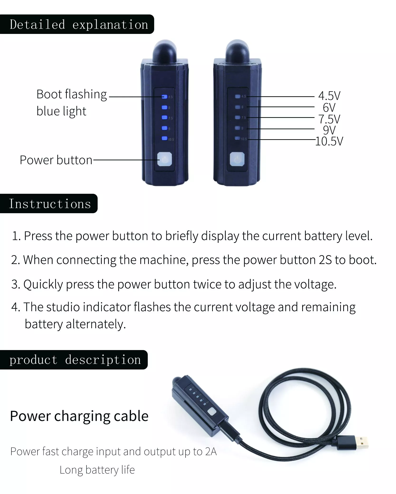 Wireless Tattoo Power Supply Pòtab Bank pouvwa pou machin Tattoo