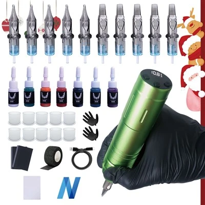 Pwofesyonèl Full Wireless 4 Modèl Tattoo Machine Pen Twous