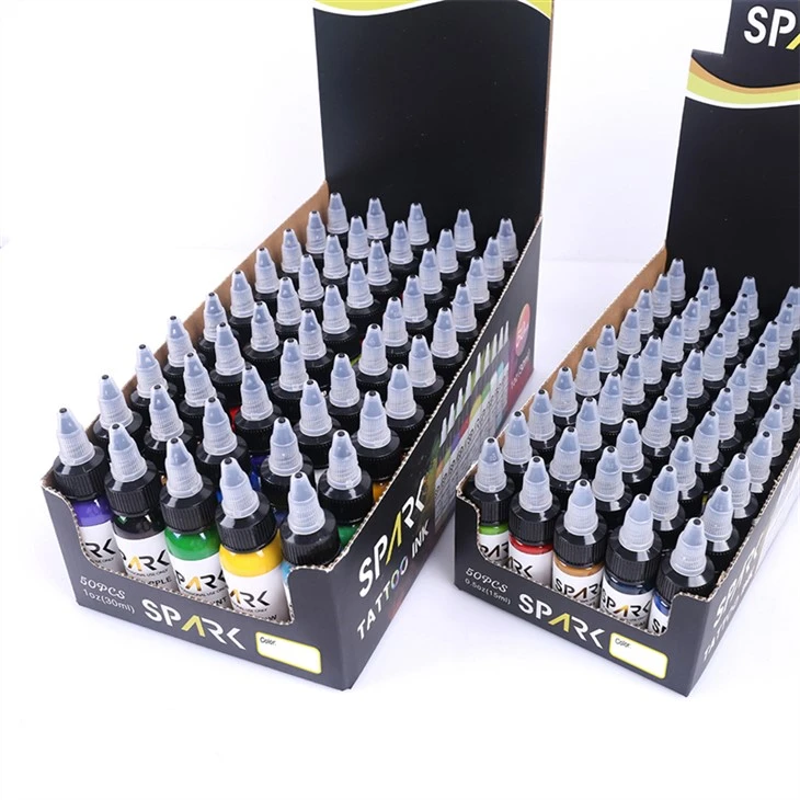 50 Koulè Ansanm Tattoo Ink Imobilye nwa Gloss nwa Spark Tattoo Ink