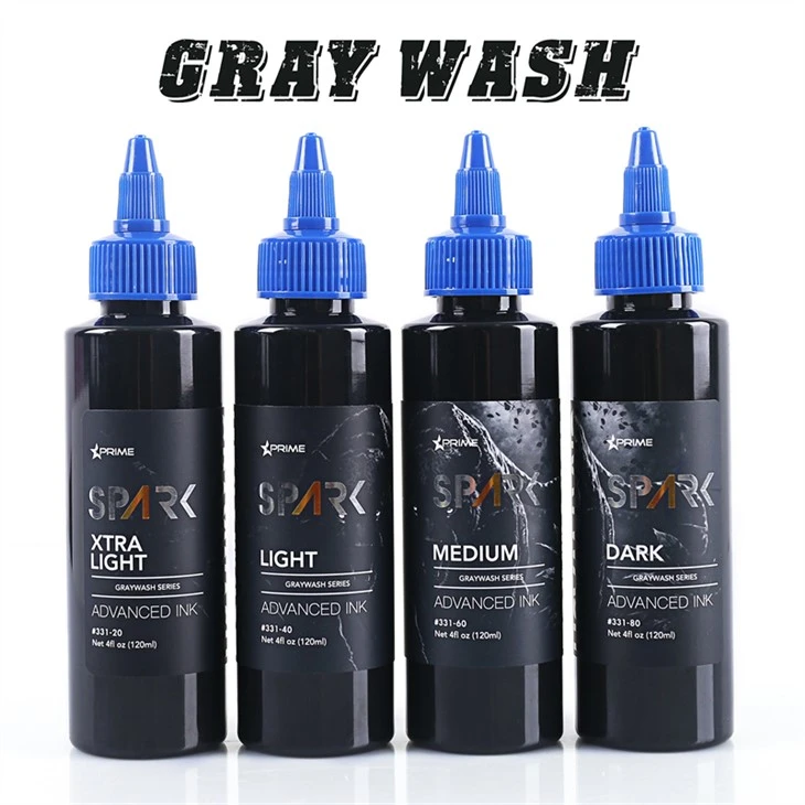 Graywash Tattoo Ink Set Spark Tattoo Ink Set Pwofesyonèl Tattoo Ink Display